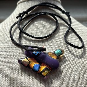 🟣Brand New Dichroic Fused Glass Pendant Multicolored Necklace, Handmade